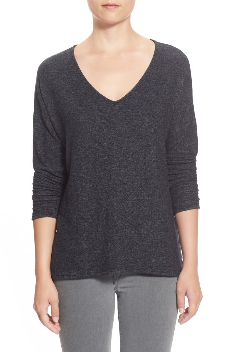 GIBSONLOOK Gibson 'Yummy Fleece' High/Low V-Neck Pullover, Main, color, 