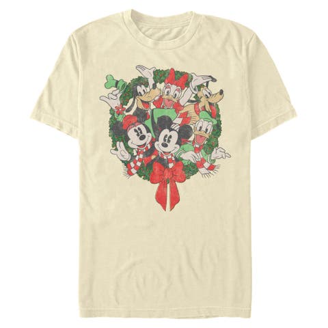 Men's Christmas Distressed Group Wreath Short Sleeve Graphic T-shirt