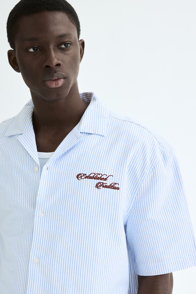 Relaxed-fit Embroidered-motif Cotton Resort Shirt, Alternate, color, Light blue
