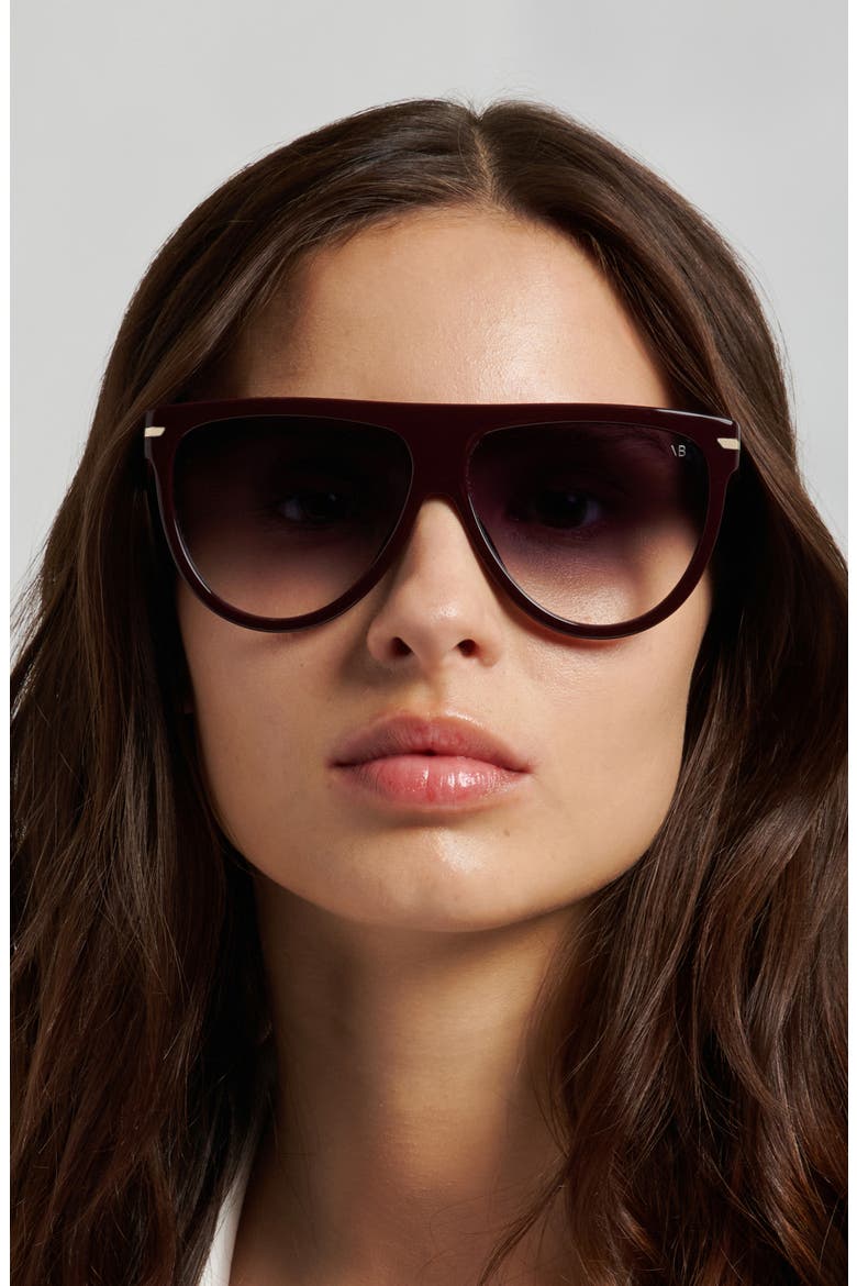 60mm Flat Top Square Sunglasses, Alternate, color, BURGUNDY/ DARK GREY SF