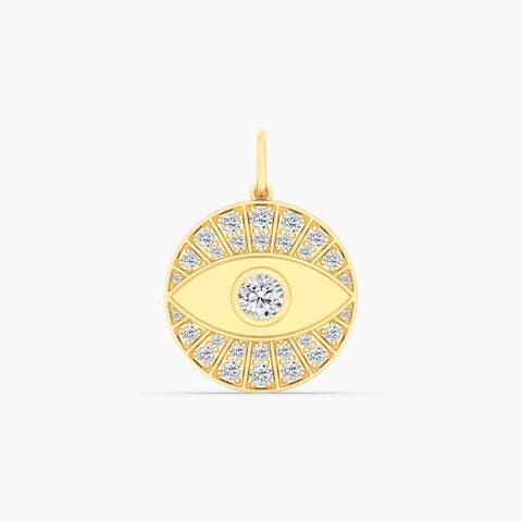 Evil Eye Medallion Lab Diamond Charm in 14K