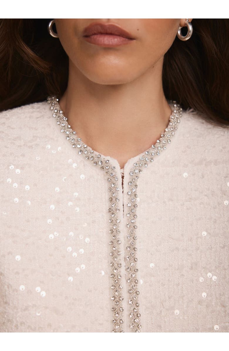 MINT VELVET Boucle Diamante Trim Jacket, Alternate, color, Ivory