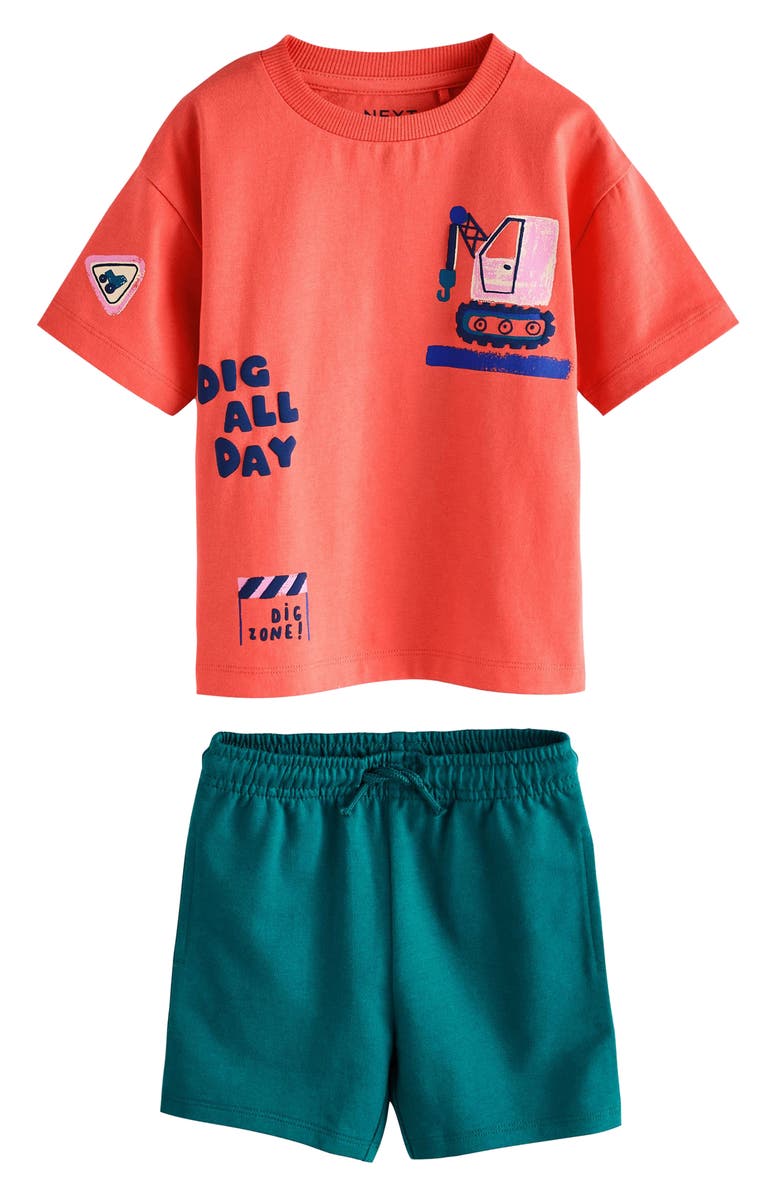 NEXT Kids' Dig All Day Graphic T-Shirt & Drawstring Shorts Set, Main, color, Orange