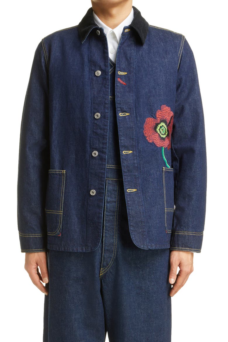 Embroidered Workwear Denim Jacket, Main, color, INK