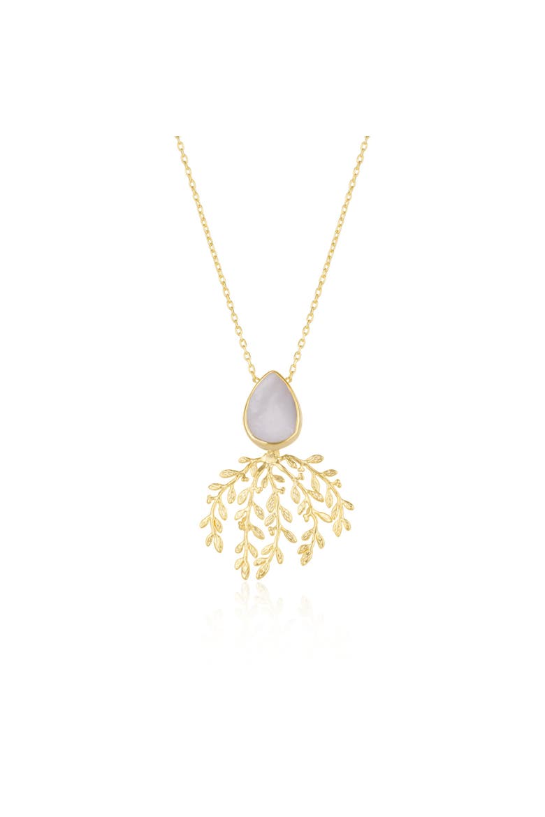 Mother Of Pearl Olive Branch Sterling Silver Necklace, Main, color, Gold