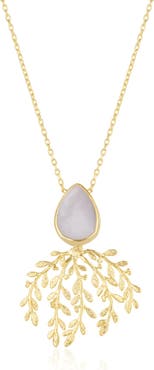 Spero London Mother Of Pearl Olive Branch Sterling Silver Necklace