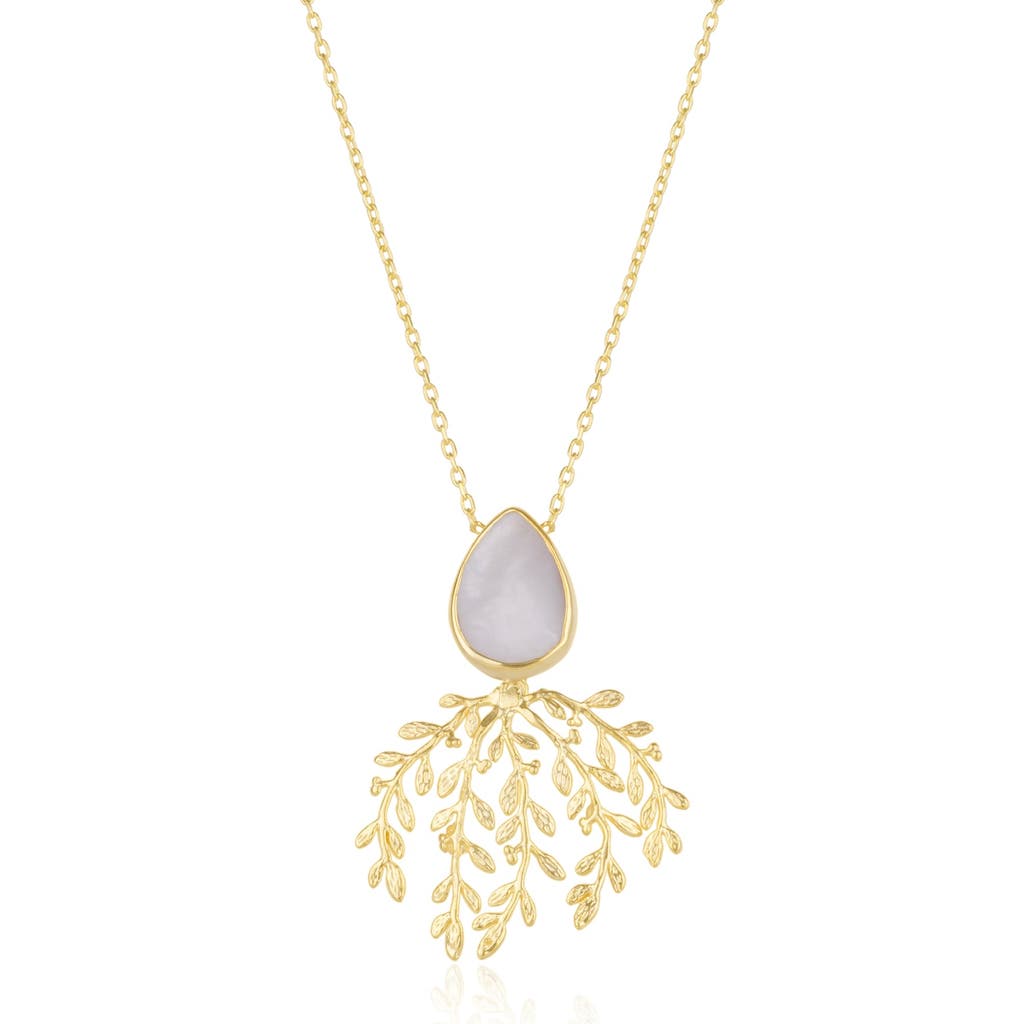 Spero London Mother Of Pearl Olive Branch Sterling Silver Necklace In Gold