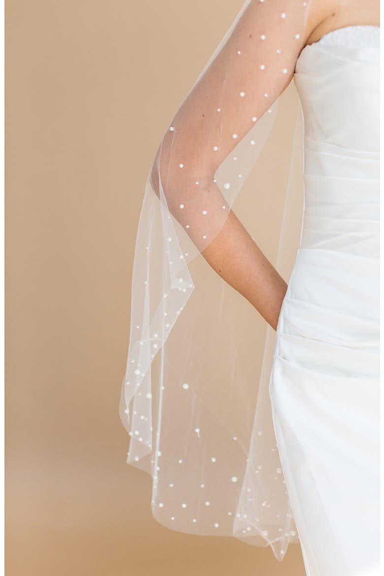 Verity Freshwater Pearl Edge Fingertip Veil, Alternate, color, IVORY