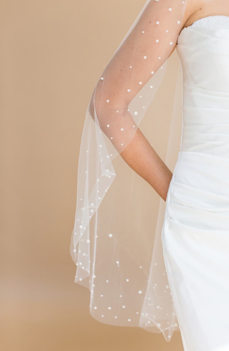 Brides & Hairpins Verity Freshwater Pearl Edge Fingertip Veil, Alternate, color, Ivory