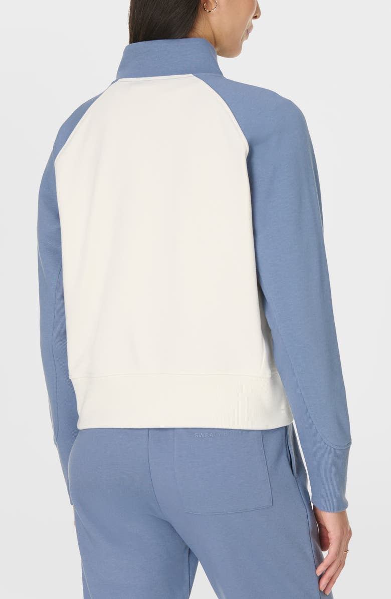 Sweaty Betty Revive Colorblock Half-Zip Cotton Blend Sweatshirt, Alternate, color, Luxe Blue