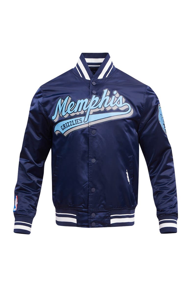 Men's Pro Standard Navy Memphis Grizzlies Script Tail Full-Snap Satin Varsity Jacket, Alternate, color, Navy