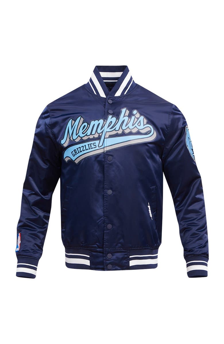 PRO STANDARD Men's Pro Standard Navy Memphis Grizzlies Script Tail Full-Snap Satin Varsity Jacket, Alternate, color, 