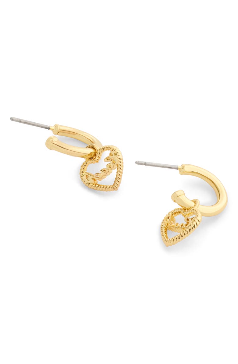 COACH Logo Heart Huggie Hoop Earrings, Alternate, color, Shiny Gold