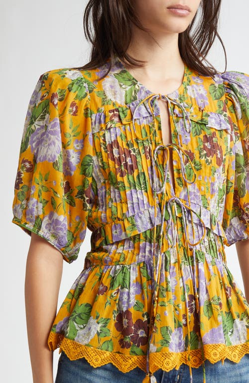 Farm Rio Floral Tie Front Top In Capri Floral Yellow