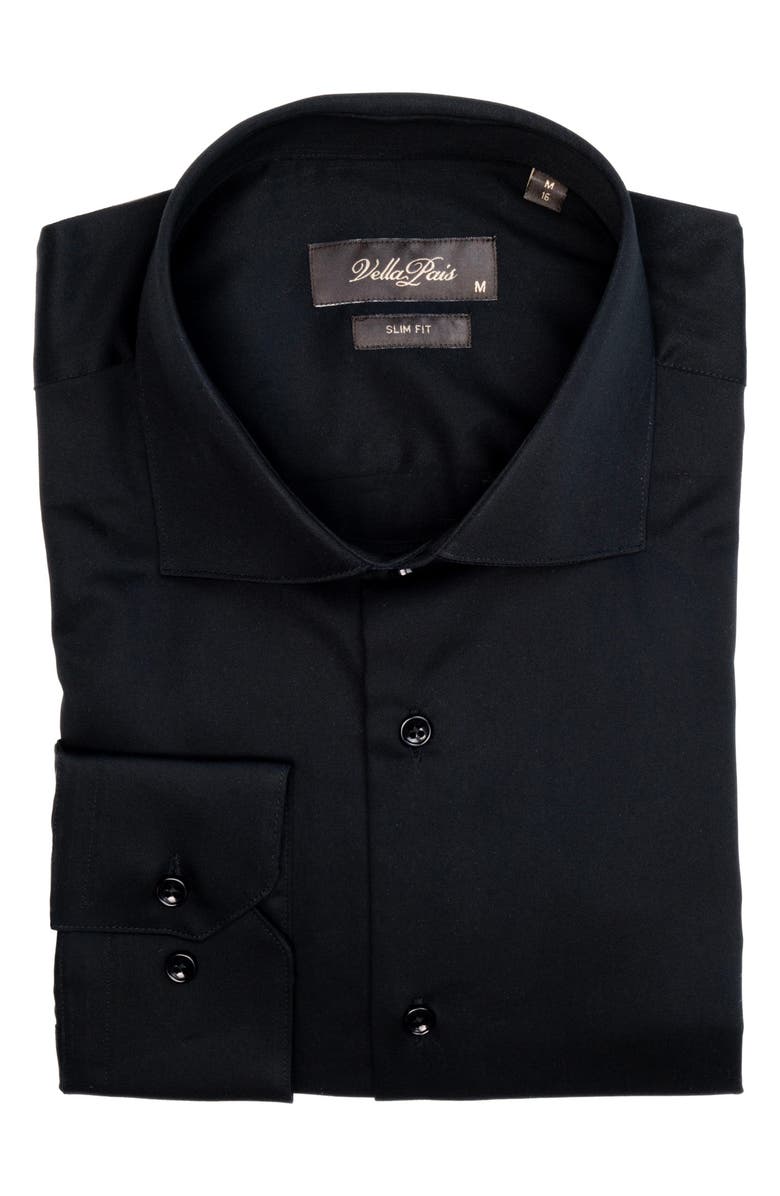 VELLAPAIS Solid Cotton Slim Fit Button Down Shirt, Alternate, color, Black