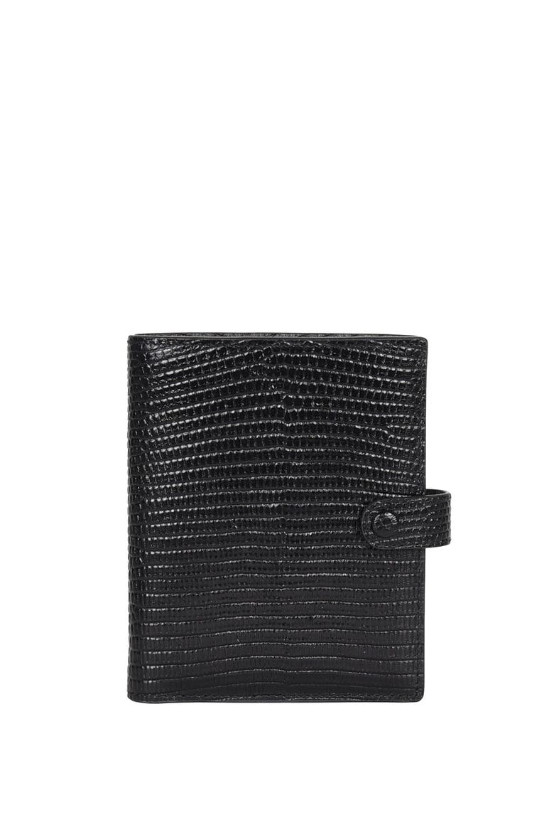 Upcycled Leather Passport Wallet with Zipper Coin Pocket, Main, color, Black Lizard