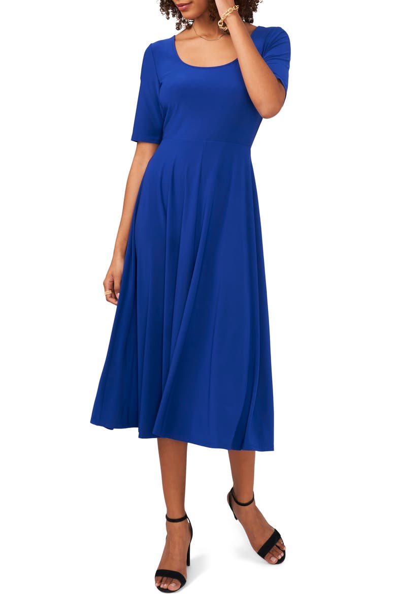 Chaus Elbow Sleeve Fit & Flare Knit Midi Dress, Main, color, Blue