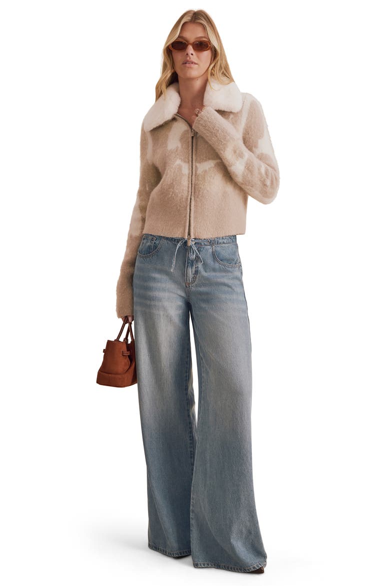 Lola Faux Fur Collar Cardigan, Alternate, color, BEIGE/ MULTI