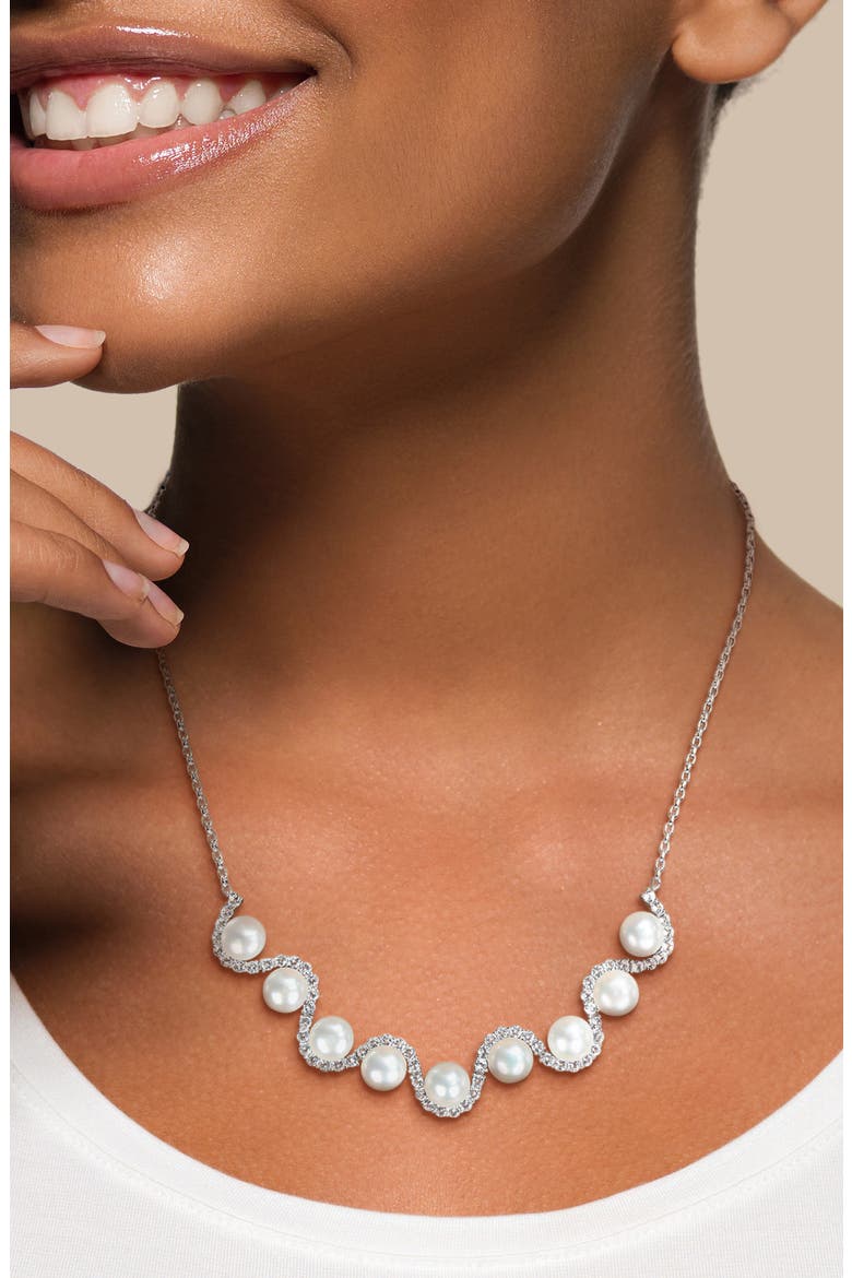8-8.5mm Cultured Freshwater Pearl & White Topaz Necklace, Alternate, color, WHITE