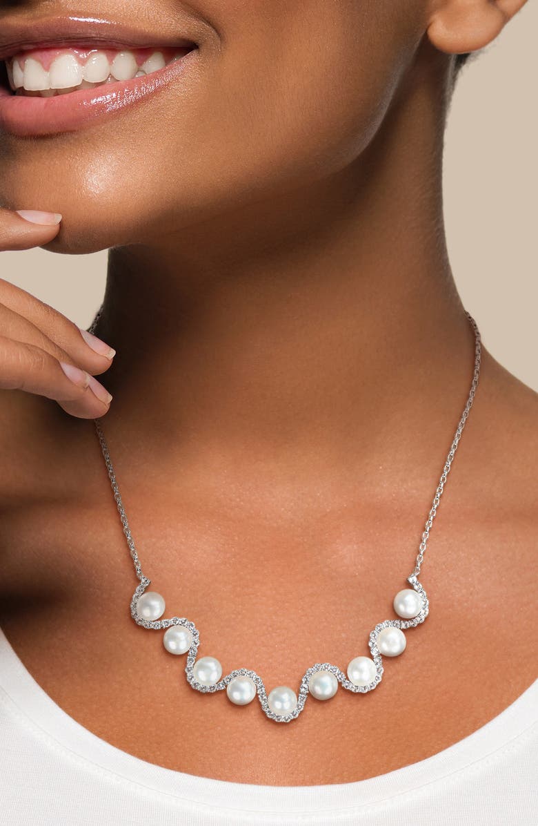 DELMAR 8-8.5mm Cultured Freshwater Pearl & White Topaz Necklace, Alternate, color, White