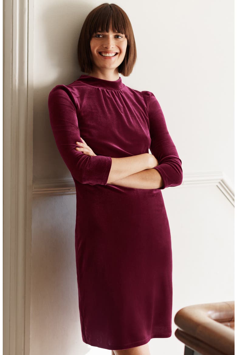 High Neck Velvet Dress, Alternate, color, RUBY RING