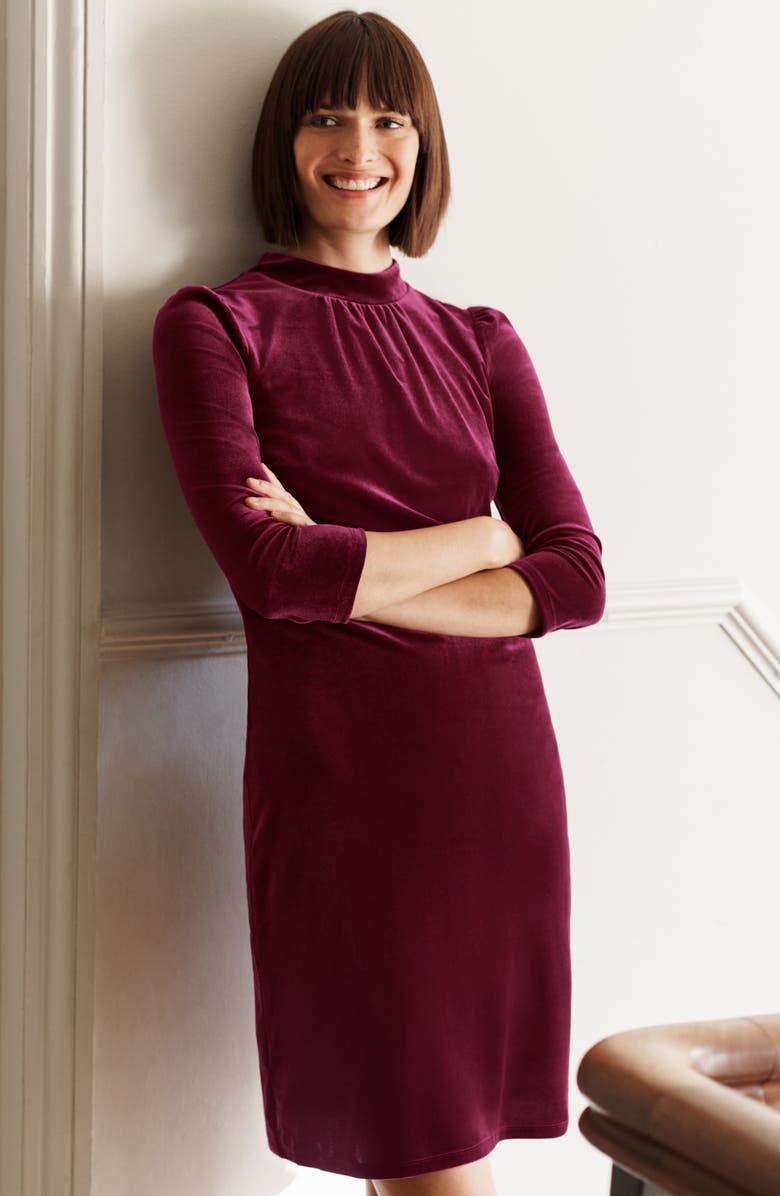 Boden High Neck Velvet Dress, Alternate, color, 