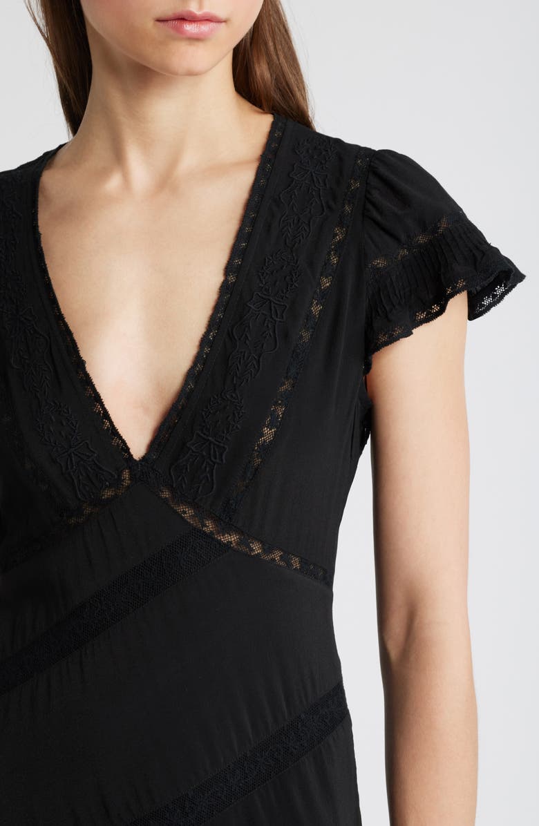 LoveShackFancy Perletta Lace Trim Silk Maxi Dress, Alternate, color, 