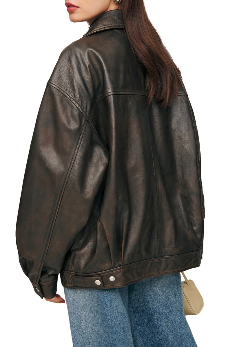 Reformation Veda Marco Oversize Leather Bomber Jacket, Alternate, color, Pitstop