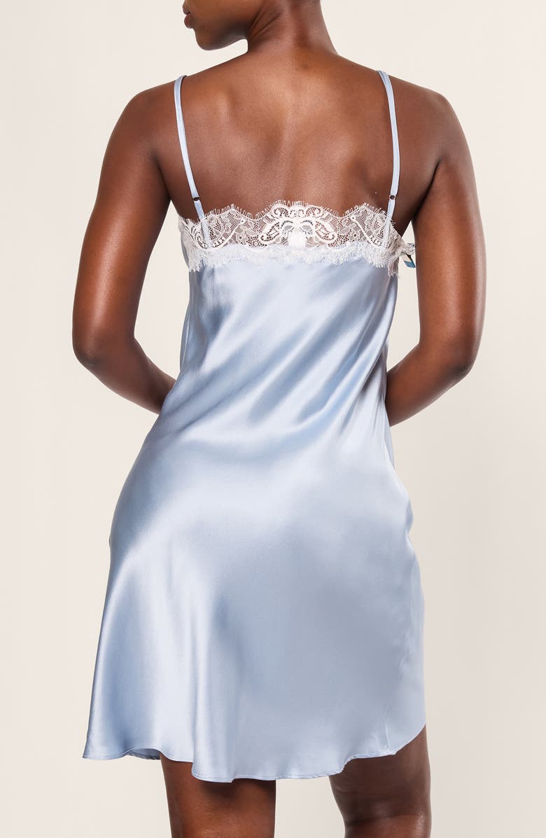 Petite Plume Periwinkle Lace Mulberry Silk Nightgown, Alternate, color, 