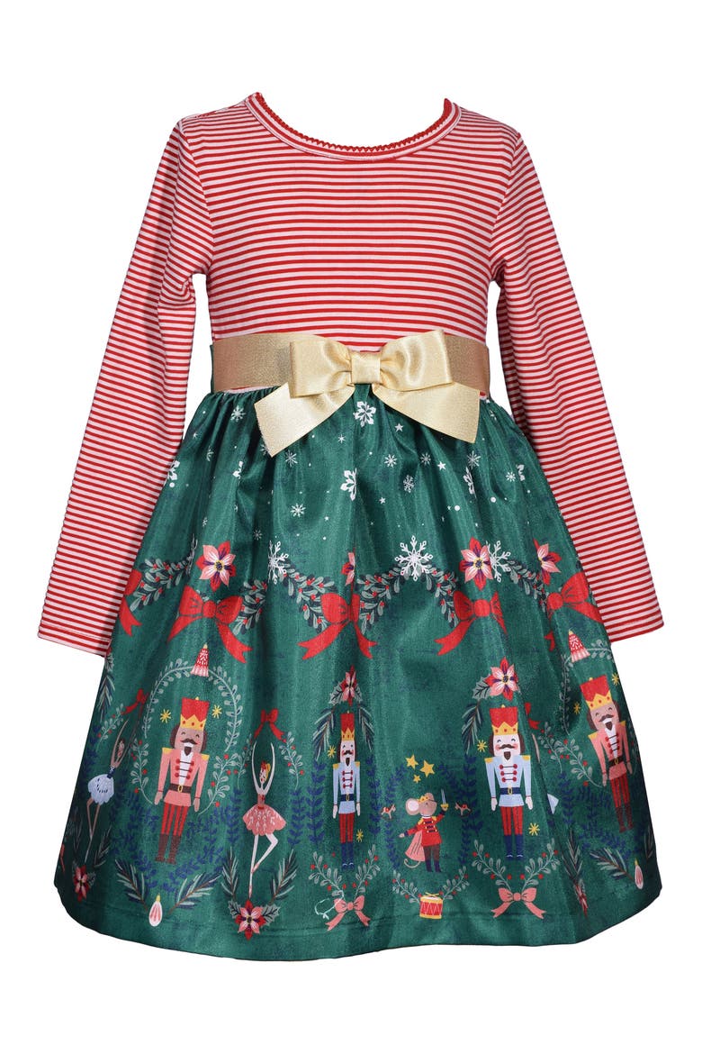 Kids' Nutcracker Stripe Long Sleeve Party Dress, Main, color, GREEN