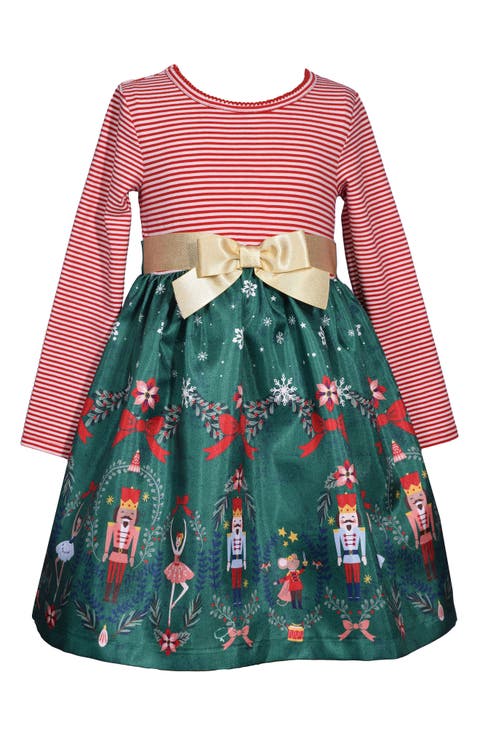 Kids' Nutcracker Stripe Long Sleeve Party Dress (Toddler & Little Kid)