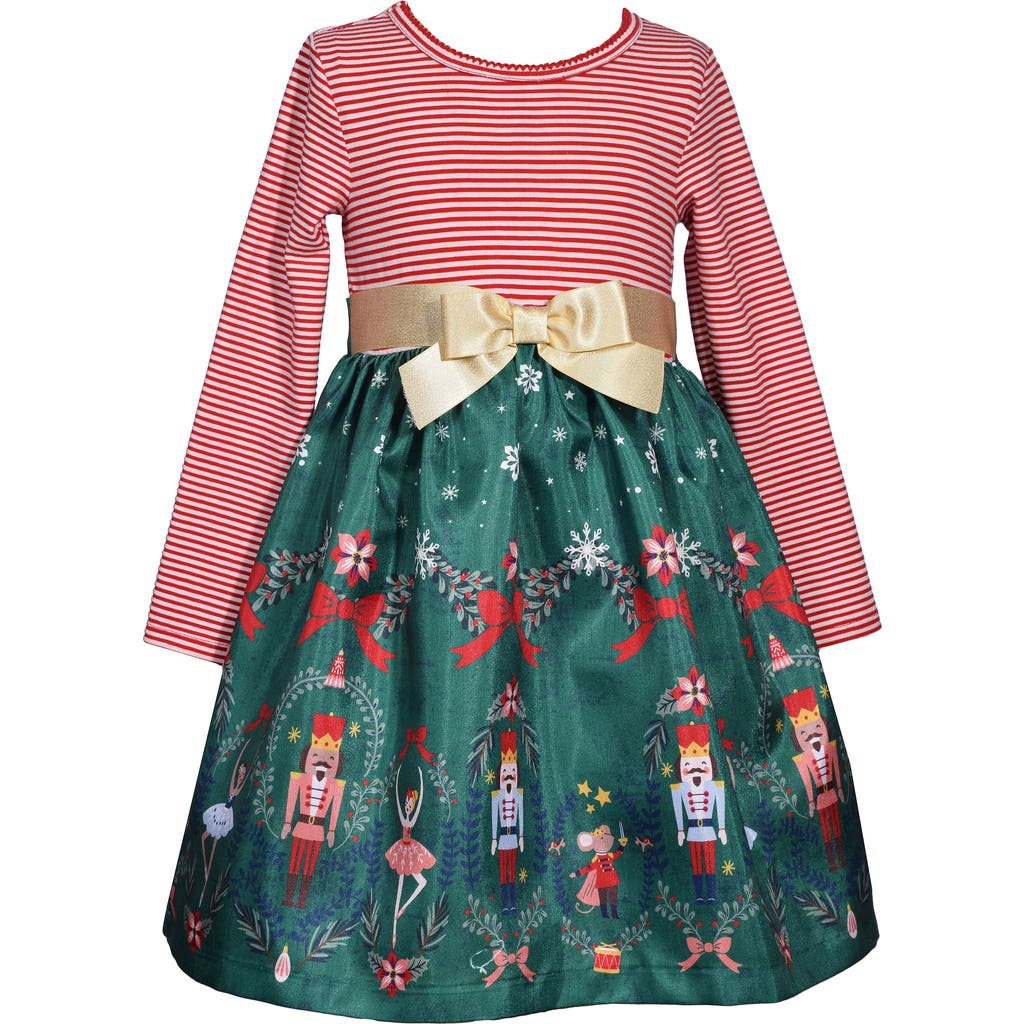 Iris & Ivy Kids' Nutcracker Stripe Long Sleeve Party Dress In Green