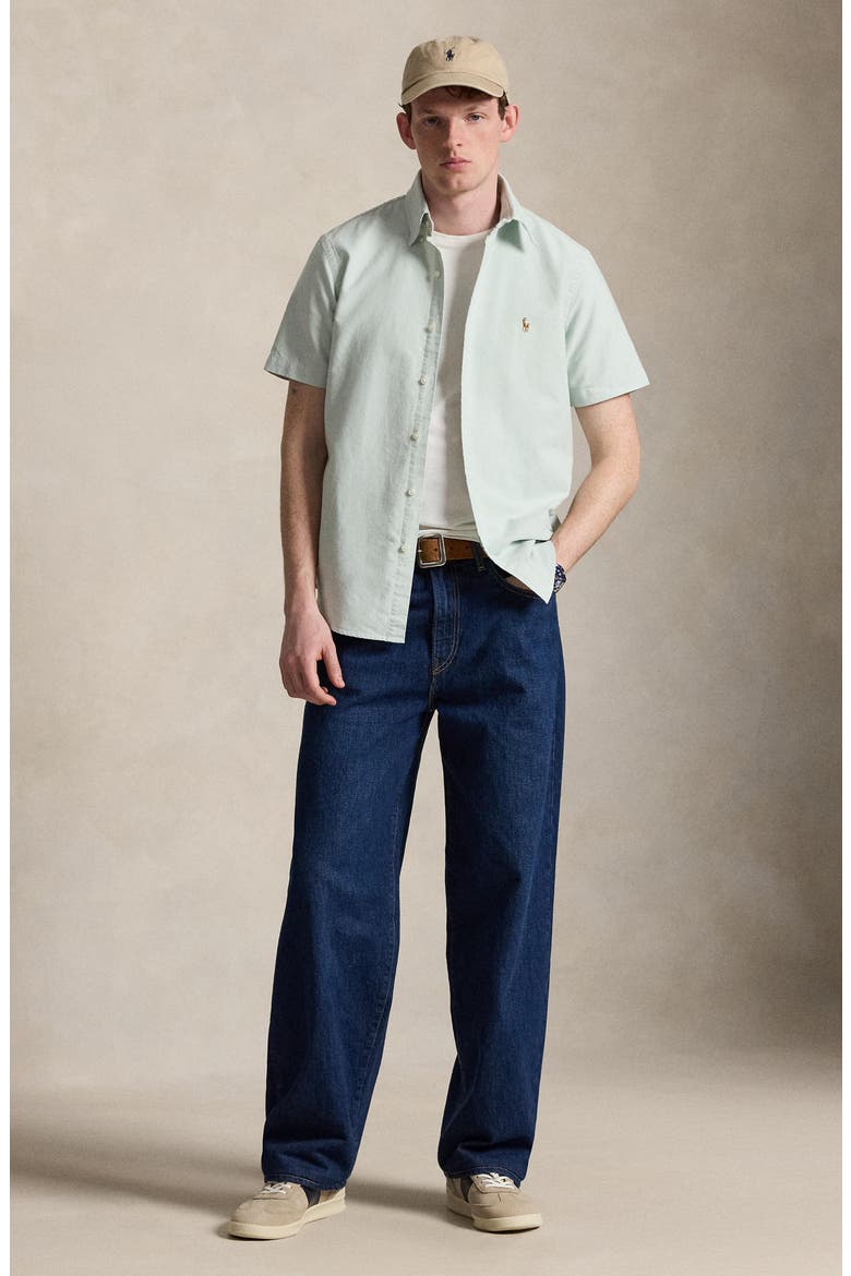 Classic Fit Solid Short Sleeve Cotton Button-Down Oxford Shirt, Alternate, color, FADED MINT