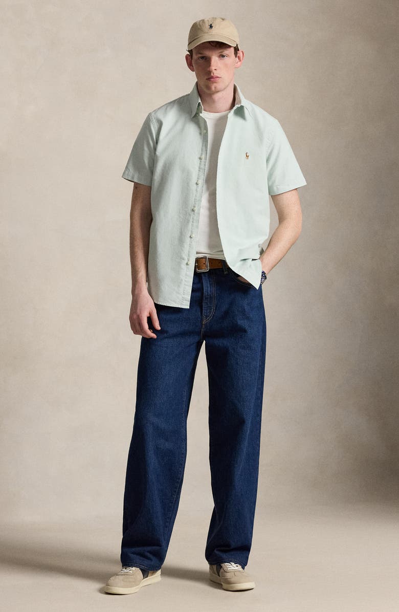 Polo Ralph Lauren Classic Fit Solid Short Sleeve Cotton Button-Down Oxford Shirt, Alternate, color, Faded Mint