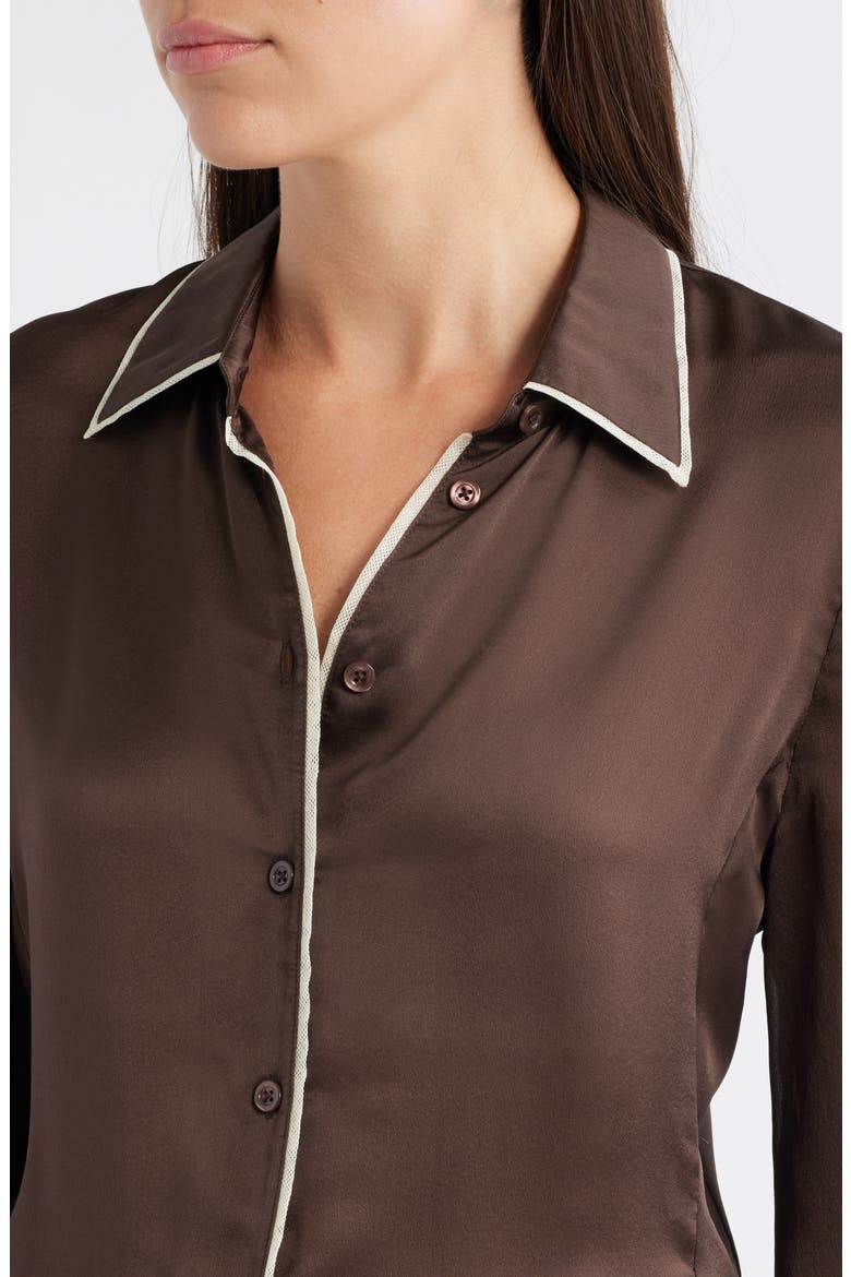 The Slim Essential Silk Shirt, Alternate, color, COFFEE MULTI