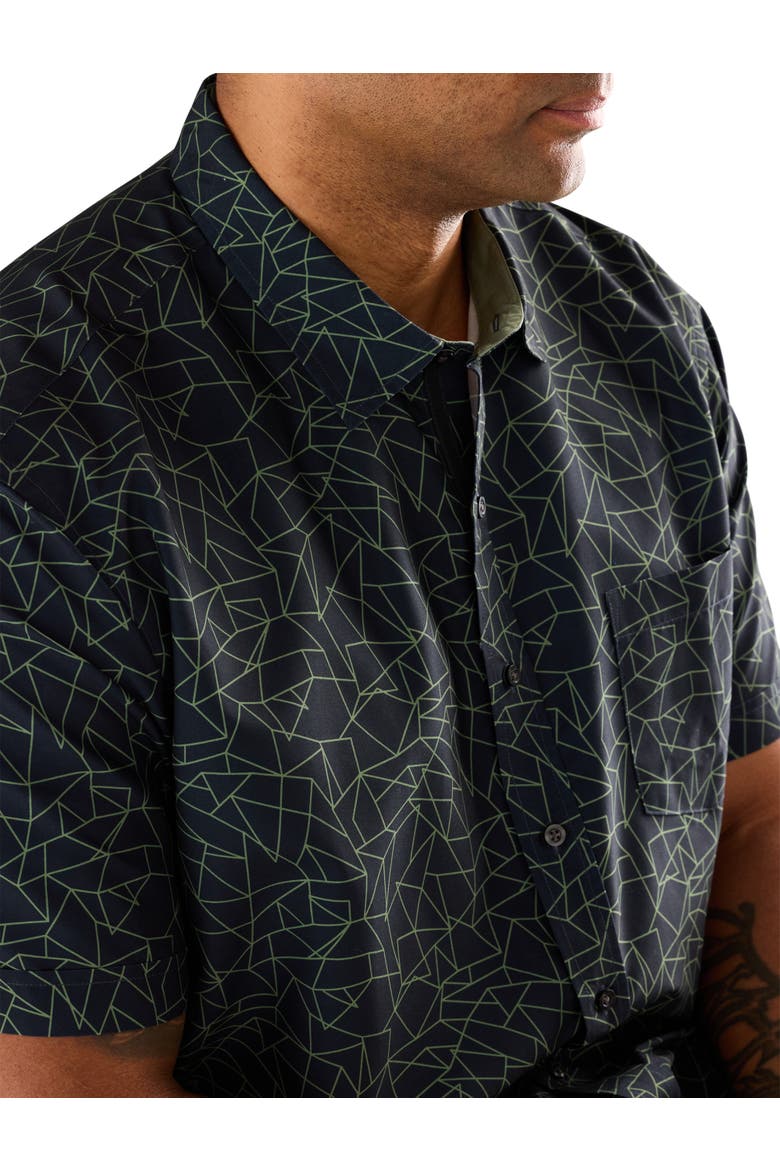 Big & Tall Microfiber Abstract Lines Sport Shirt, Alternate, color, BLACK