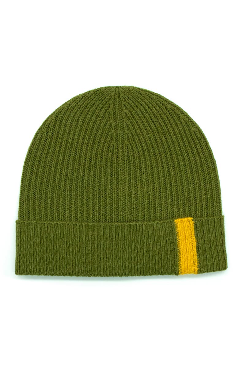 Portolano Contrast Detail Rib Cuff Beanie, Main, color, Olive Green