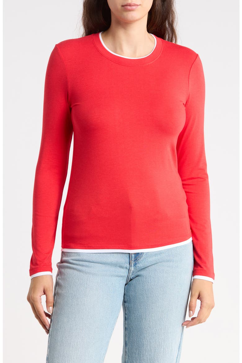 Double Layer Long Sleeve T-Shirt, Main, color, CHERRY ON TOP RED