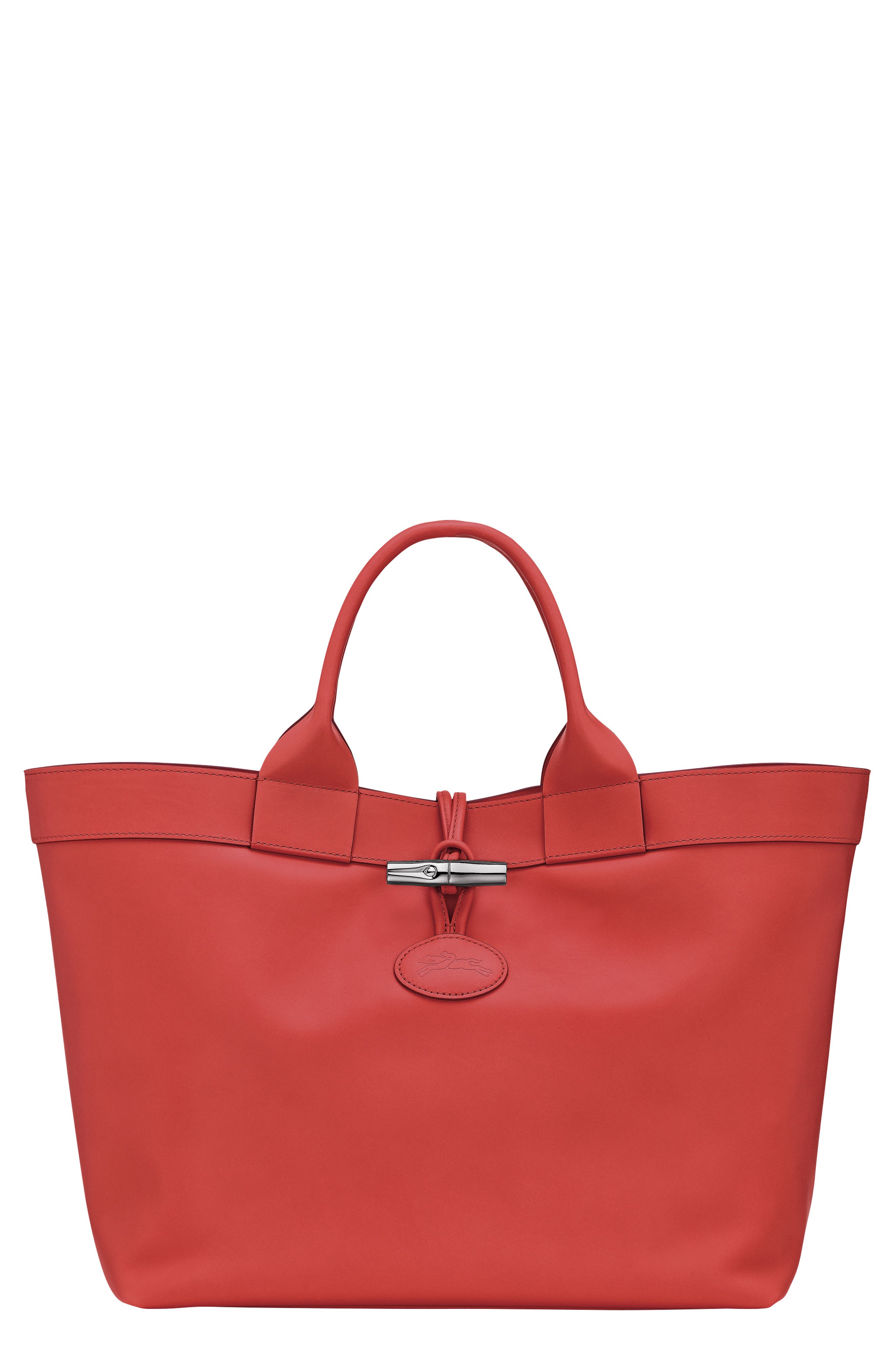Longchamp Large Le Roseau Souple Leather Tote, Main, color, Red