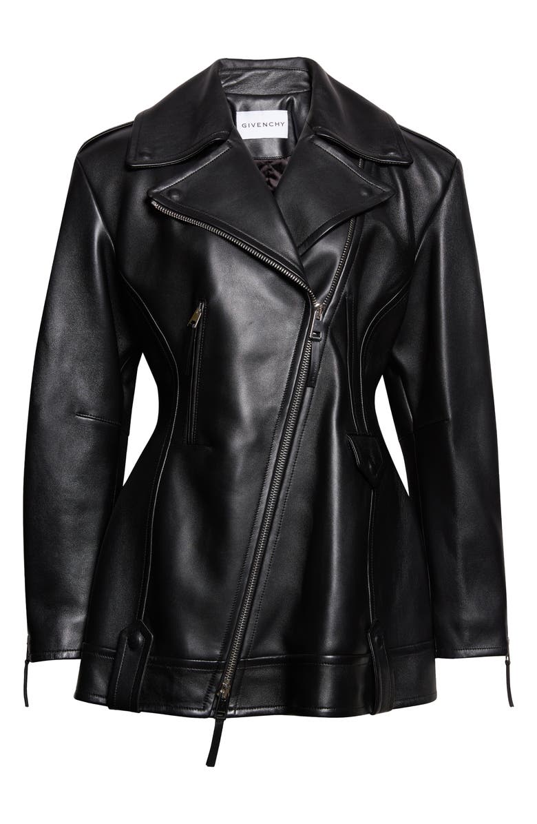 Givenchy Cocoon Crop Leather Biker Jacket, Main, color, Black