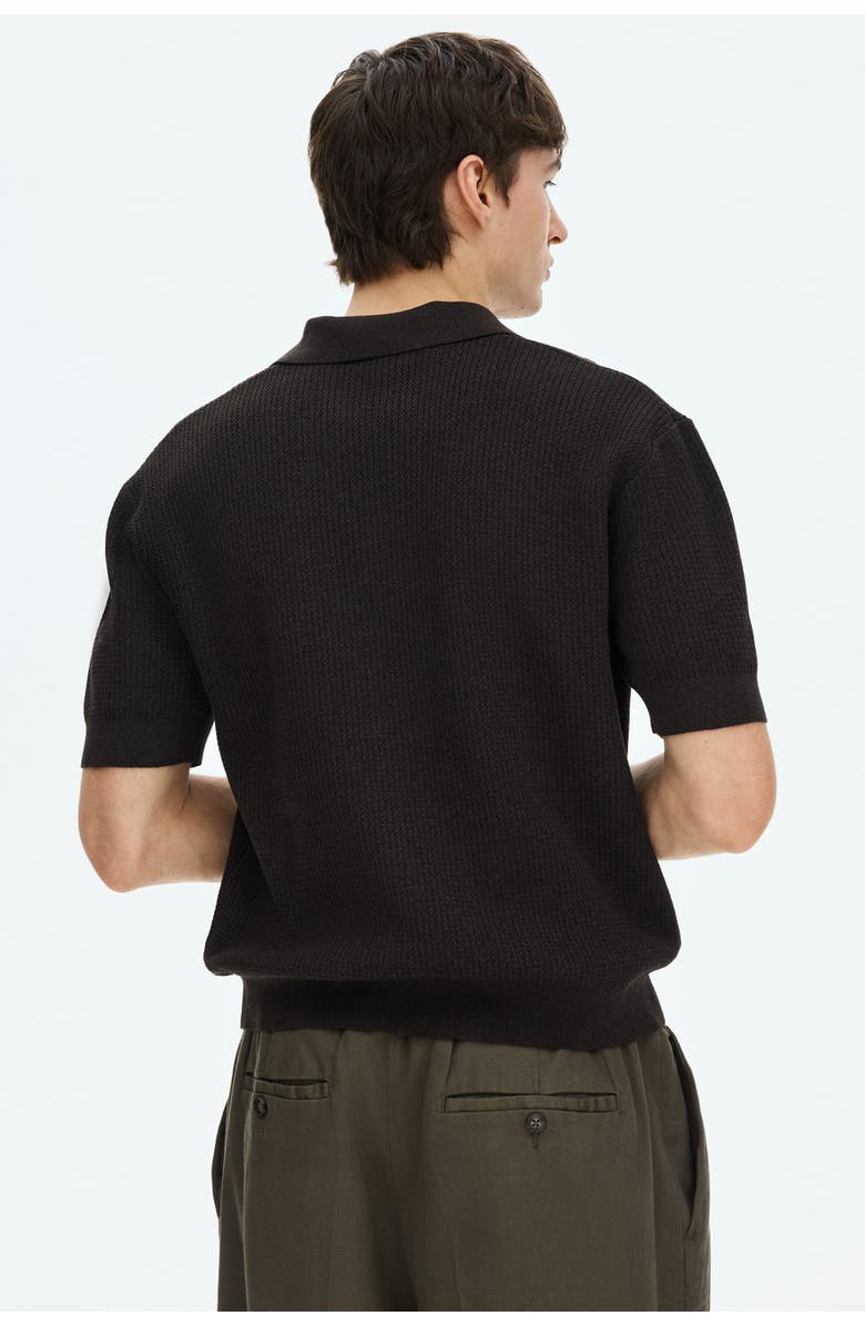 H&M Regular Fit Cable-knit Polo Shirt, Alternate, color, Dark Brown