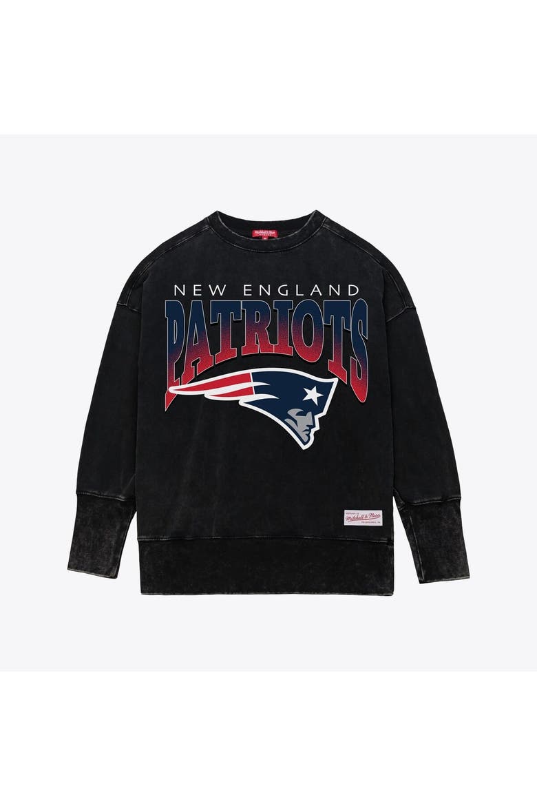 Women's Mitchell & Ness  Black New England Patriots Delineate Mineral Wash Crewneck Sweatshirt, Alternate, color, Black