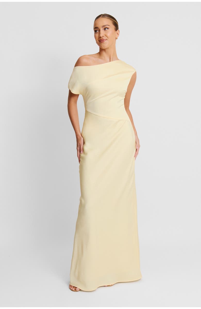 Six Stories Asymmetric Satin Bridesmaid Dress, Main, color, Lemon