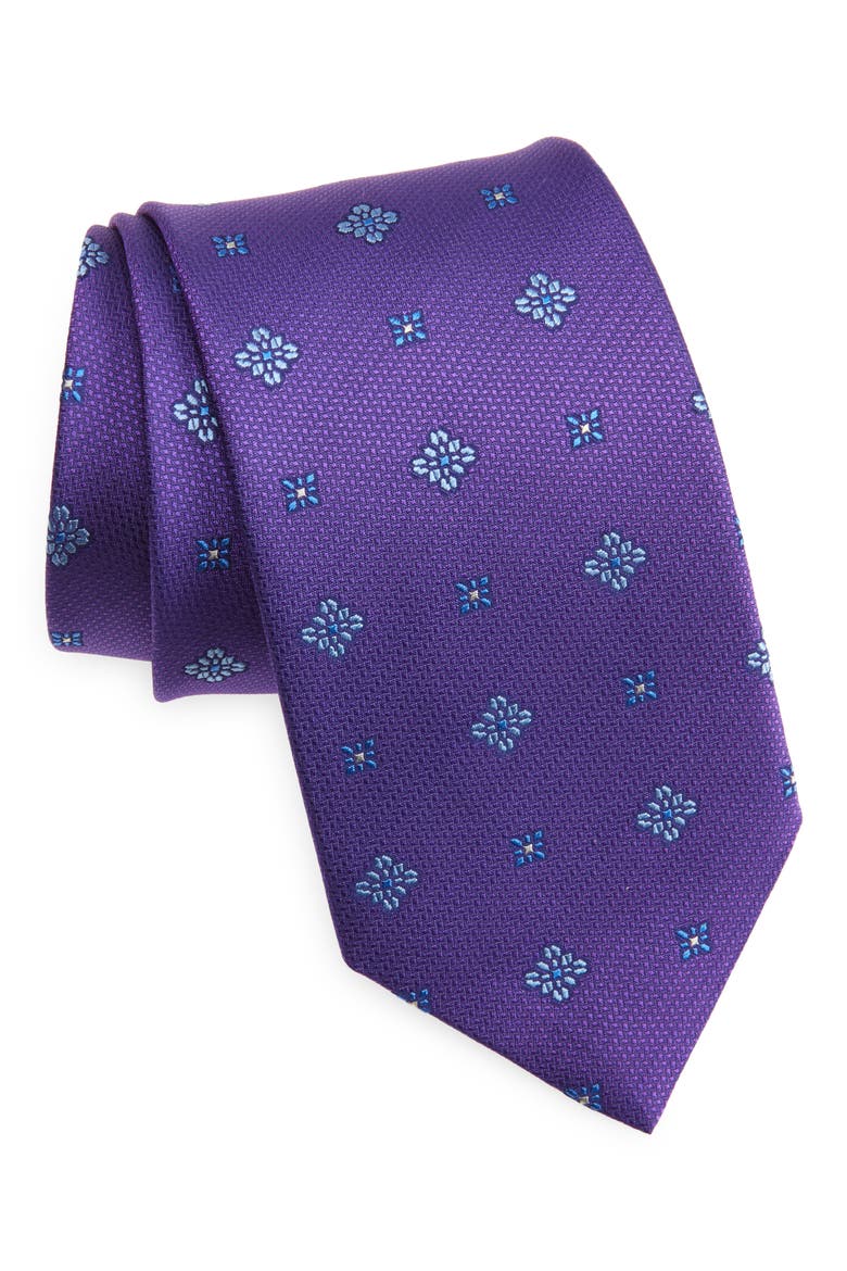 Geometric Floral Medallion Silk Tie, Main, color, PURPLE