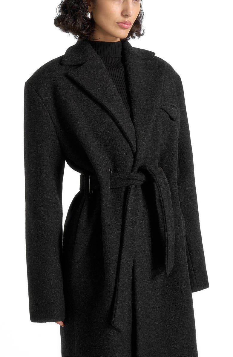 Manière De Voir Jena Wide Shoulder Wool Coat with Cinch Belt, Alternate, color, Black