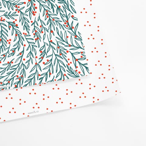 Two-Sided "Wreath Swirl" Heavyweight Christmas/Holiday Gift Wrap (Eight Sheets)