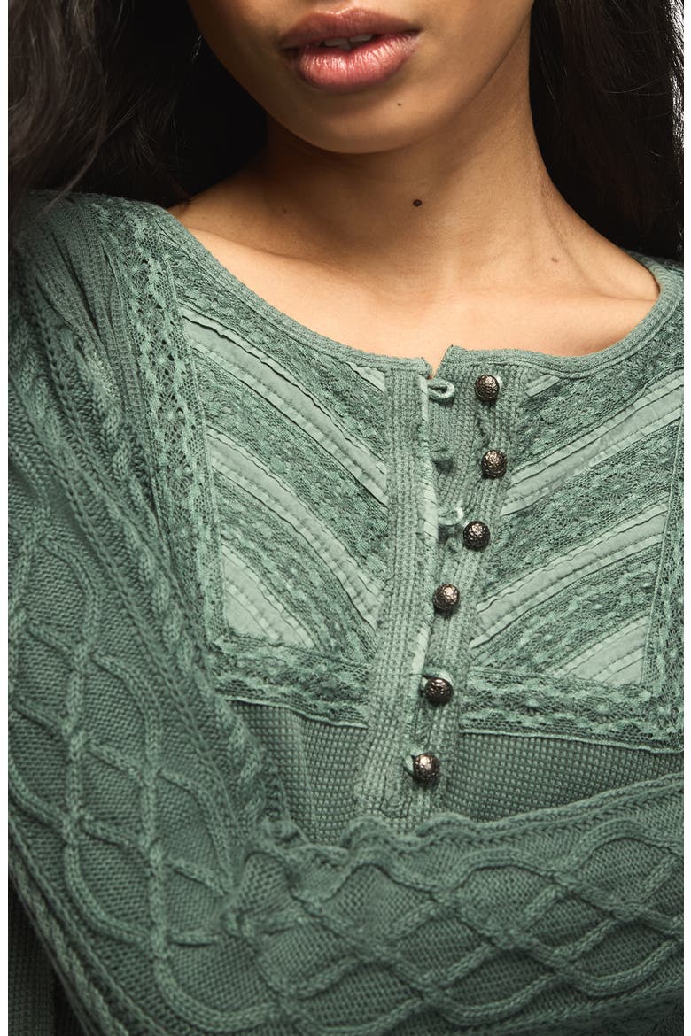 Pintuck Sweater Mix Henley, Alternate, color, BALSAM GREEN