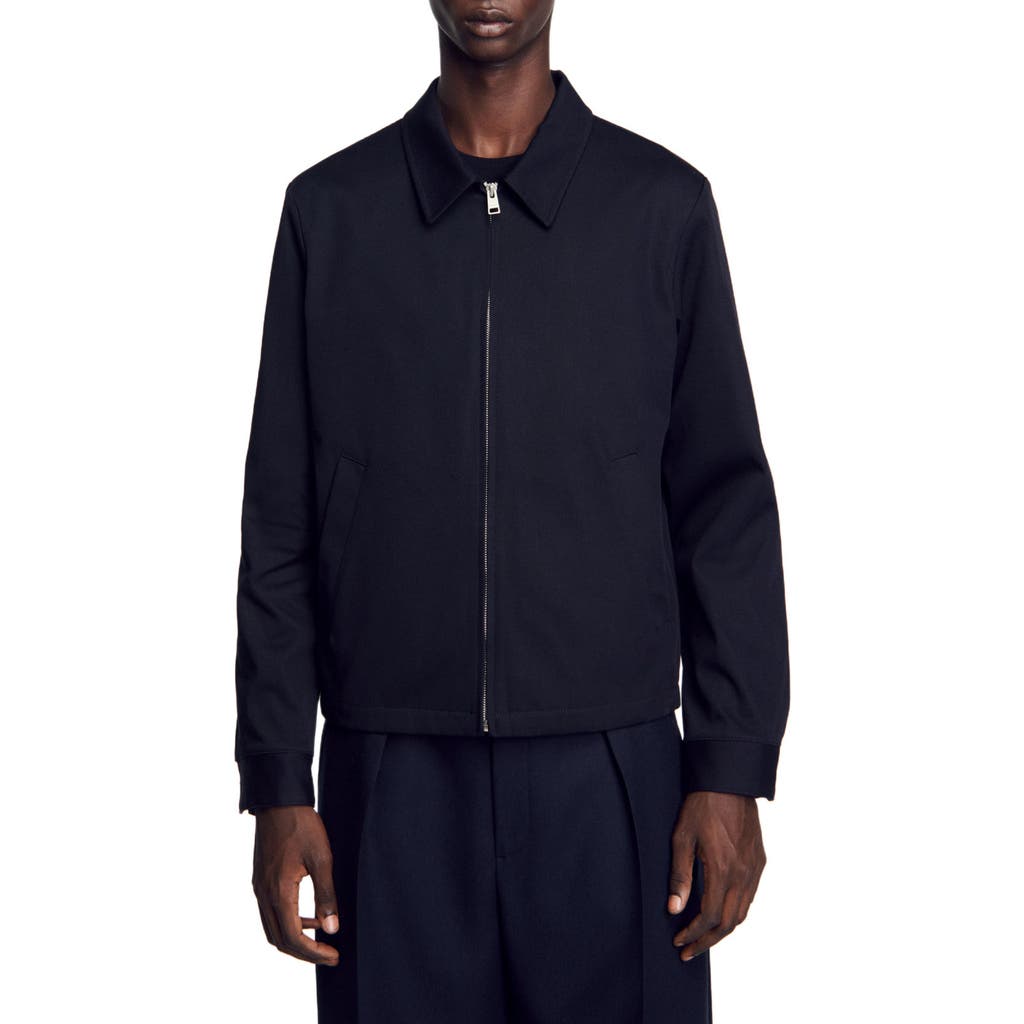Sandro Cotton Jacket In Navy Blue