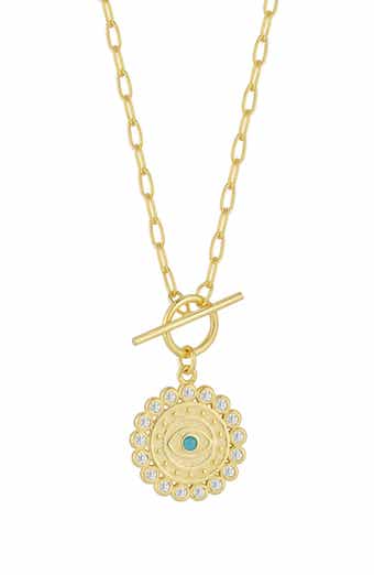 SPHERA MILANO 14K Gold Plated Sterling Silver CZ Evil Eye Pendant Necklace