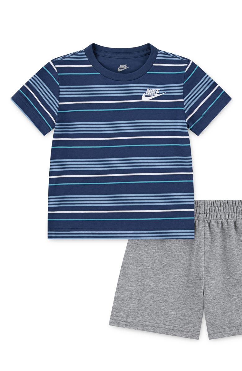 Nike Stripe T-Shirt & French Terry Shorts Set, Main, color, Dark Grey Heather